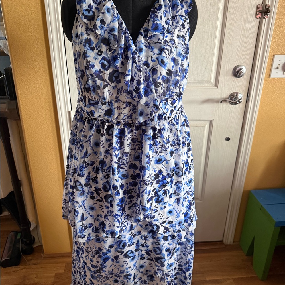 RACHEL Rachel Roy Blue and White Floral High Low Dress